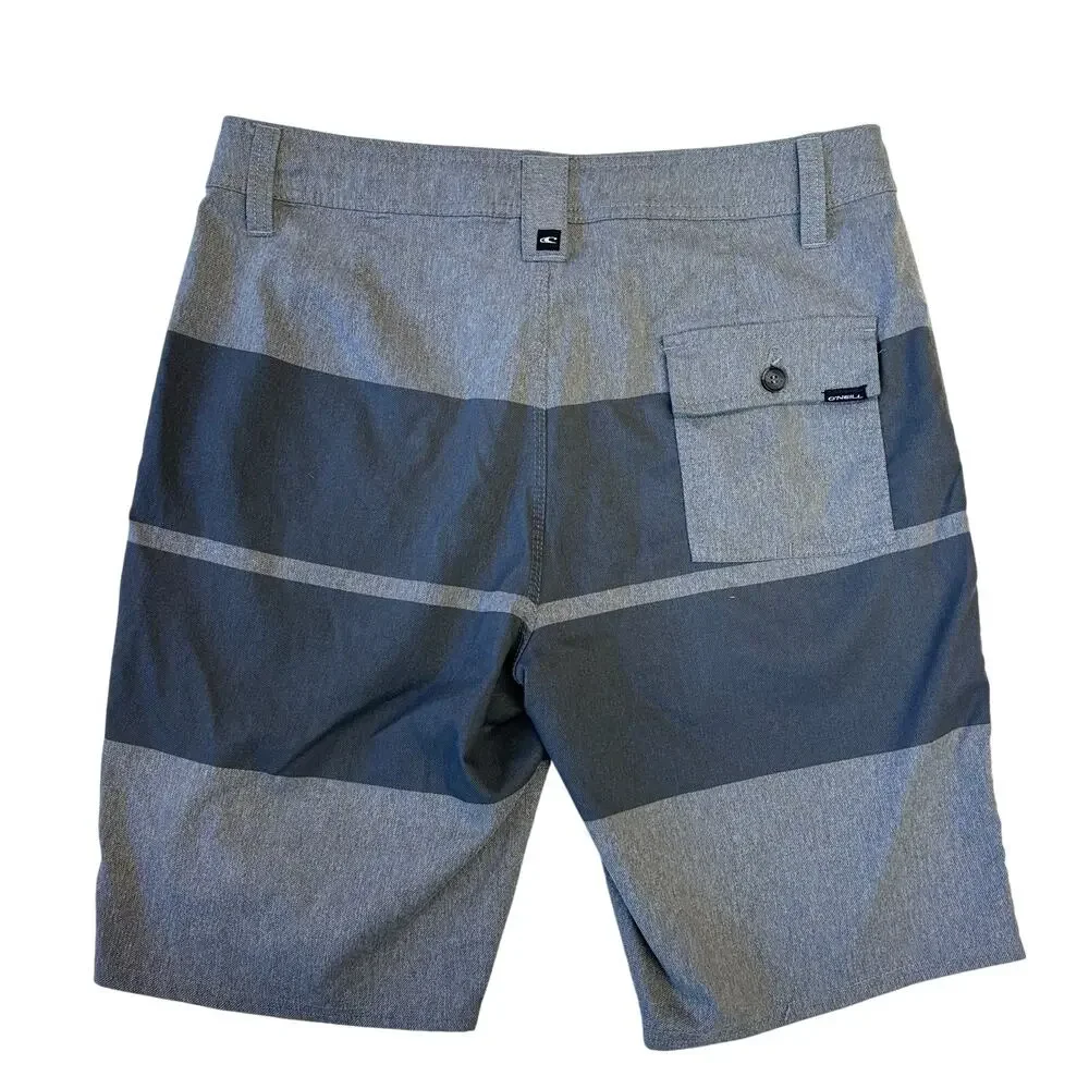 O'Neill x Woolrich Board Shorts 30 Mens Gray Striped Swim Trunks Summer Beach